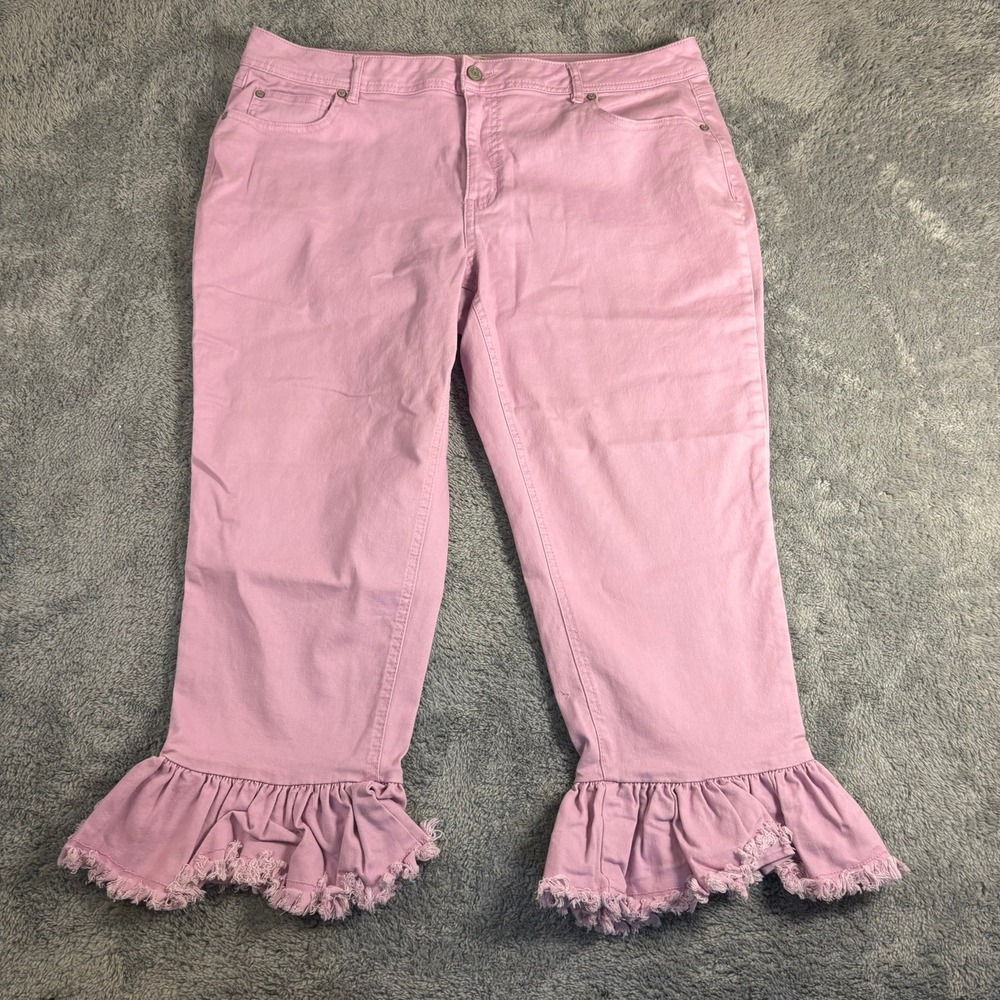 Est. 1946 Denim Pink Ruffle Hem Hi-Rise Crop Jeans Womens 18W Distressed Frayed